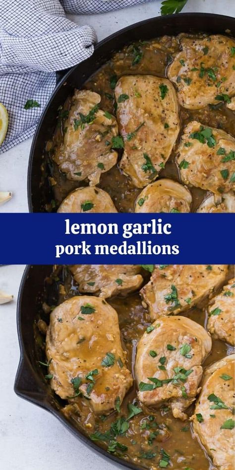 Easy Pork Tenderloin Recipe, Sauce For Pork Tenderloin, Lemon Wine Sauce, Pork Medallion Recipes, Easy Pork Tenderloin Recipes, Lemon Wine, Pork Tenderloin Medallions, Easy Pork Tenderloin, Lemon Garlic Sauce