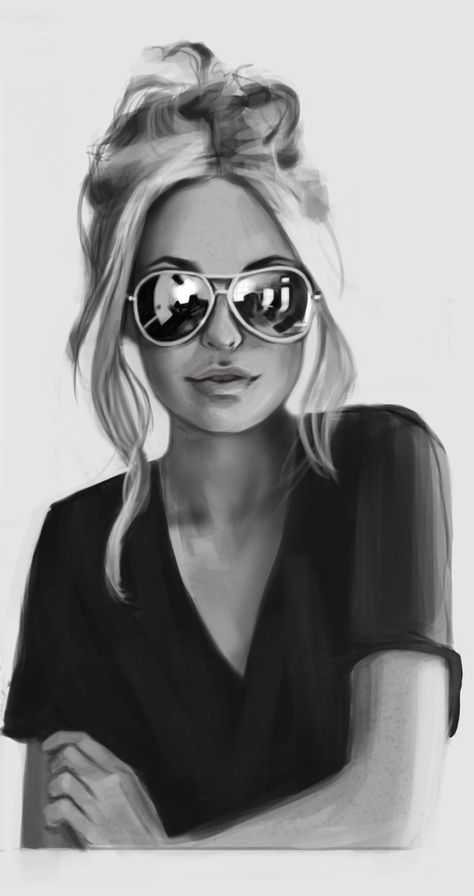 Sunglasses Girl, Konni Dee on ArtStation at https://www.artstation.com/artwork/aZAk Draw Glasses, Bd Art, Bff Drawings, Girl With Sunglasses, Pencil Art Drawings, Photography Poses Women, Art Style Inspiration, Pencil Portrait, Chiaroscuro