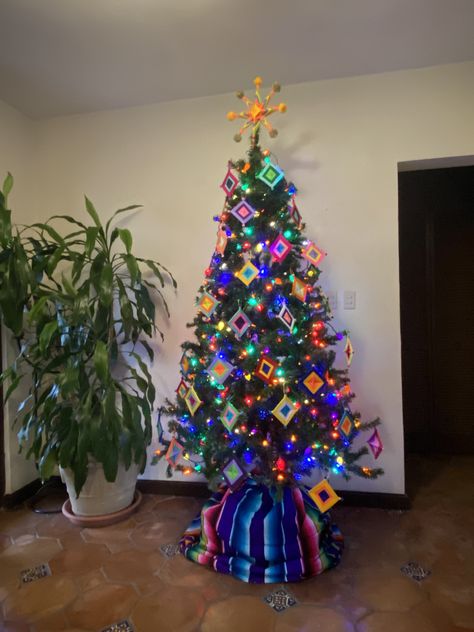 Christmas tree Mexico Christmas Tree, Rainbow Lights Christmas Tree, Mexican Christmas Tree, Christmas Fiesta, Mexican Christmas Decorations, Holiday Trees, Pretty Crafts, Mexican Christmas, 2022 Christmas