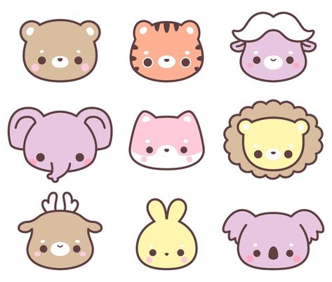 Cute Critters Galore: Illustrated Kawaii Clip Art Animals Collection Cute Tiger Drawing Easy, Tiger Cute Drawing, Kawaii Animal Drawings, Kawaii Stickers Png, Cute Forest Creatures, Kawaii Animal Stickers, Clip Art Animals, Kawaii Elephant, Kawaii Tiger