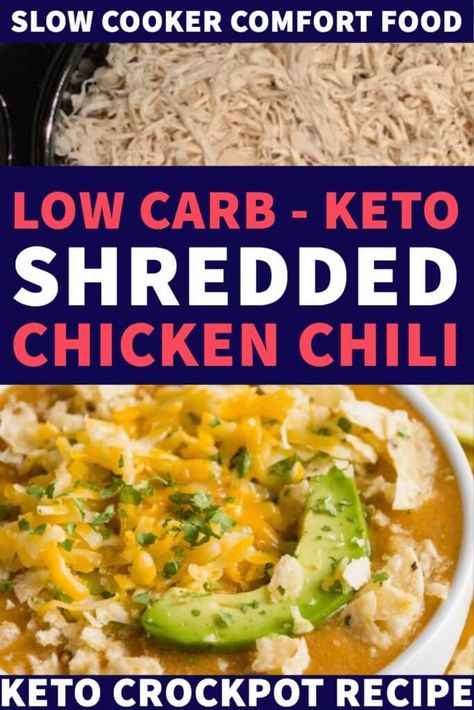 Looking for a keto dinner recipe that’s low carb high in flavor & easy to prep for the crockpot? This Keto Crockpot White Chicken chili is the best! Only 6 carbs & easy to make ahead & freeze! Everyone will love this easy keto recipe that’s perfect for ketogenic diet beginners-no special ingredients necessary! You can’t beat a slow cooking keto meal made easy in the crockpot! Yum! #keto #ketorecipes #lowcarb #LCHF #crockpot #crockpotrecipes Shredded Chicken Chili, Keto Entrees, Low Carb Dinner Chicken, Low Carb Crockpot, Keto Dinner Recipe, Keto Chili, Crockpot White Chicken Chili, Keto Crockpot, Easy Crockpot Chicken