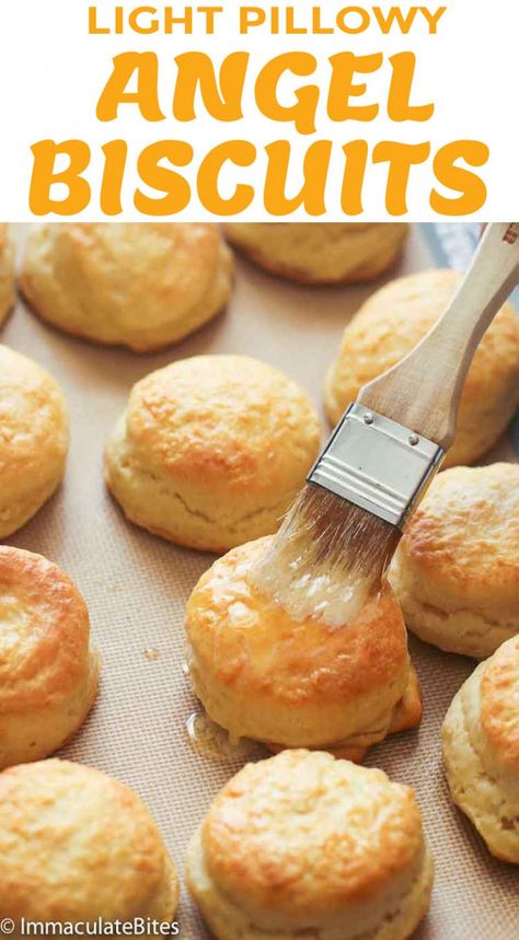 Angel Biscuits - Immaculate Bites Angel Biscuits Trisha Yearwood, Angel Buiscits, Angle Biscuit Recipe, Angel Biscuits Southern Living, Homemade Angel Biscuits, Angel Biscuit Recipe, Soda Biscuit Recipe, Tiny Biscuits, Soda Biscuits