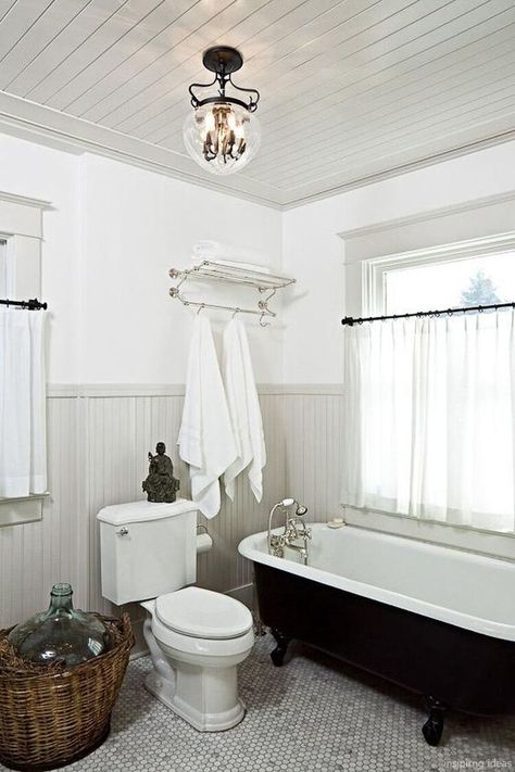 Gray Beadboard Walls, Beadboard Walls And Ceiling, Bathroom Clawfoot Tub, Clawfoot Tub Bathroom, Black Bathtub, Beadboard Bathroom, Wainscoting Bathroom, Beadboard Ceiling, Stunning Fashion