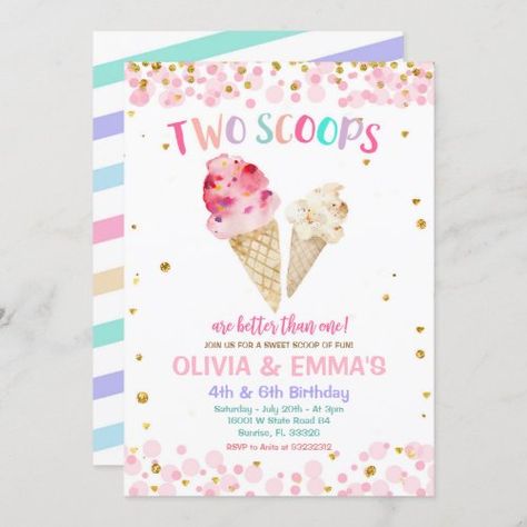 Cone Ice Cream Joint Birthday Party Invitation #zazzle #weddinginvitations #birthdayinvitations #babyshowerinvitations #zazzleinvitations #monogram #businesscards #graduation #homedecor 4 Ice Cream Party, Pink Birthday Invitations, Ice Cream Invitation, Combined Birthday Parties, Cone Ice Cream, Birthday Ice Cream, 95th Birthday, 95 Birthday, Diy Birthday Invitations