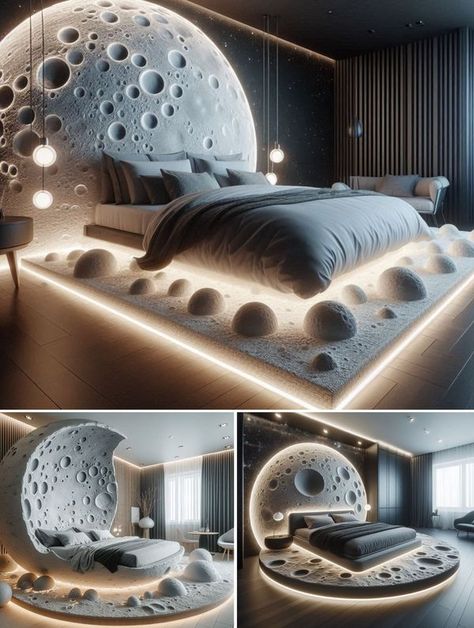 Moon Themed Bedroom, Moon Inspired Bedroom, Space Bed, Organic Modern Bedroom, Inspired Bedroom, Bed Parts, Space Bedding, Themed Room, Bedroom Themes