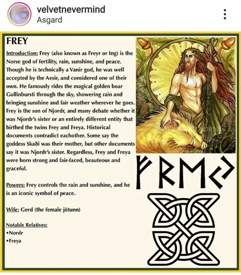 Frey Norse God, The Nine Realms Norse Mythology, Freyr Norse Mythology, Freyr God, Norse Gods And Goddesses, Norse Deities, Norse Magic, Viking Facts, Norse Paganism