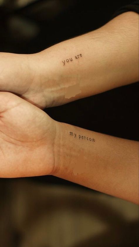 You Are My Person Tattoo Greys Anatomy, Greys Anatomy Matching Tattoos, My Person Tattoo, Duo Tattoo Ideas, Greys Anatomy Tattoo, Spouse Tattoos, Duo Tattoo, Person Tattoo, Matching Love Tattoos