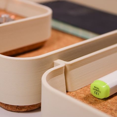 recycled food packaging turns into 3D-printed series of office items Product Configurator, Mechanical Engineering Design, Space Dividers, Work Essentials, Red Dot Design, Office Items, Desk Organizer, Japanese Paper, Mechanical Engineering