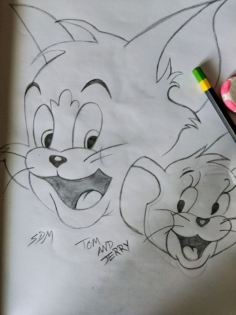 Drawing Ideas Tom And Jerry, Tom And Jerry Drawing Pencil, Things To Draw Cartoon, Art Drawings Disney, Tom And Jerry Sketch, Tom And Jerry Art, Tom And Jerry Cute, Cartoon Drawing Easy, Tom And Jerry Drawing