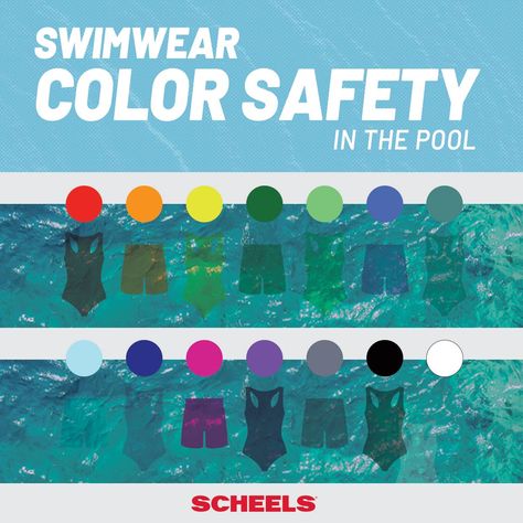 When swimming in the pool this summer, choose swimsuit colors that stand out in the water. Bright and neon color swimwear is always best, especially for children.

An important safety tip, courtesy of Scheels. Swimming In The Pool, Wedding Drinkware, Track And Field Shoes, Bib Dress, Pool Safety, Hunting Pants, Water Safety, Survival Life Hacks, Headband Jewelry