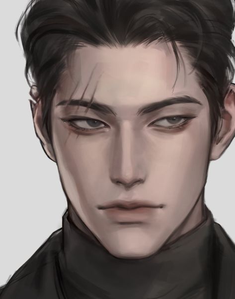 Men Eye Drawing Reference, Eye Male Drawings, Manhwa Men Reference, Semi Realistic Male Eyes, Black Hair Manhwa Man, Semi Realistic Male, Semi Realism Male, Manhwa Male Characters, Semi Realism Art Style