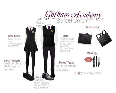 Gotham High, Gotham Academy, Academy Uniform, Clothing Drawing, Academy Uniforms, Gotham Series, Purple Accessories, Gotham Girls, School Uniform Outfits