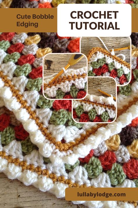 Fancy Crochet Edging Pattern Free, Modern Crochet Edging, Crochet Bobble Borders For Blankets, Christmas Crochet Borders, Pretty Crochet Edging, Bobble Stitch Crochet Border, Afghan Edging Patterns, Crochet Border For Granny Square Blanket, Crochet Borders For Granny Square Afghan