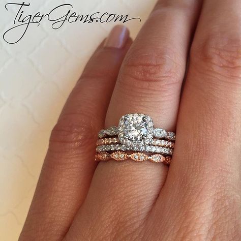 Halo Ring Stack, Wedding Rings Stacked, Inexpensive Wedding Rings, Amazing Wedding Rings, Rings Stacked, Gold Twig Ring, Rose Gold Flower Ring, Peach Morganite Ring, Gems Ring