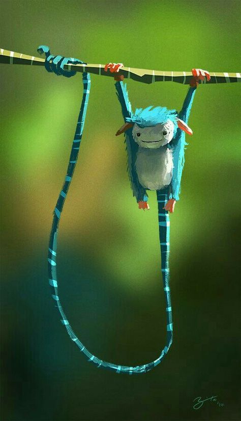 Mythical Animal Hybrids, Goro Fujita, Blue Monkey, 강아지 그림, Cute Fantasy Creatures, Creature Drawings, Fantasy Creatures Art, Concept Art Drawing, Mythical Creatures Art