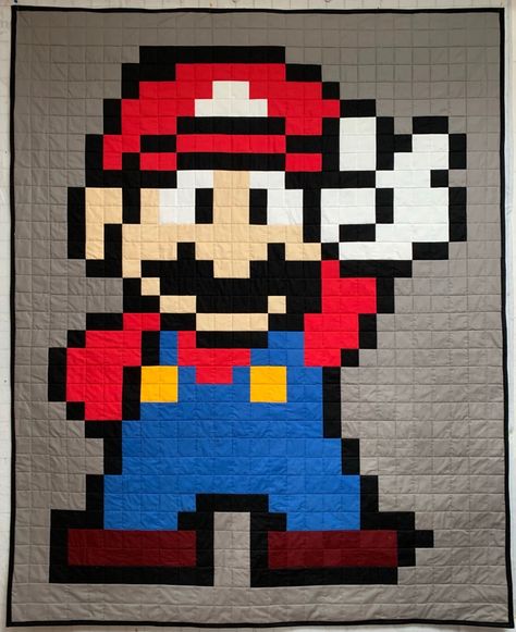 Finish It Up Friday ~ Mario and the Piranha Plant Mario Quilt Ideas, Super Mario Quilt, Mario Quilt Pattern, Pixel Template, Mario Quilt, Throw Quilts, Piranha Plant, Quilting Designs Patterns, Cute Cross Stitch