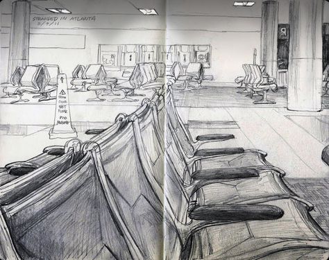 Gary Amaro Airport Sketch Drawings, Airport Sketch, Airport Drawing, Airport At Night, Airplane Drawing, Interior Design Sketches, Beautiful Paris, Painting Sculpture, Architecture Drawing Art