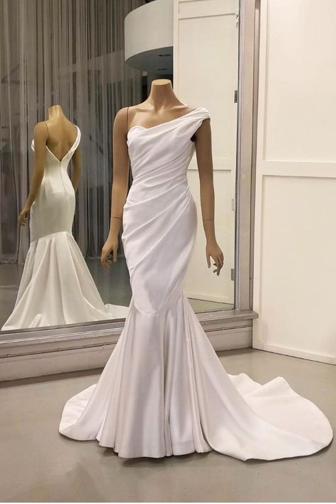 mermaid satin wedding gown A Line One Shoulder Wedding Dress, Wedding Gown For Bride, One Shoulder Wedding Gowns, Gown For Bride, Shoulder Wedding Dress, Wedding Sash, Satin Wedding Dress, Dress Inspo, Mermaid Gown