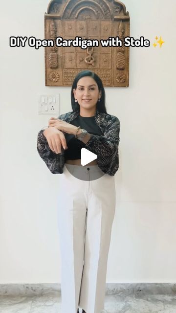 Ruchi Thakur on Instagram: "DIY Open Cardigan with Stole / Scarf 🧣#scarffashion #scarfstyle #scarf #diy #cardigan #fashionhacks #instareels #instagram #instagramreels #viralreels #reelitfeelit #fashionstyle #ruchishappyplace" Scarf Diy, Diy Cardigan, Scarf Cardigan, Scarf Ideas, Stole Scarf, Instagram Diy, Fashion Hacks, Open Cardigan, Scarf Styles