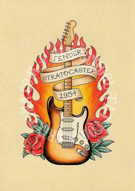 Guitar Tattoo Design, Guitar Drawing, Tattoo Old School, Music Tattoo Designs, Guitar Tattoo, Flash Tattoo Designs, Music Drawings, Cowgirl Art, Music Tattoo