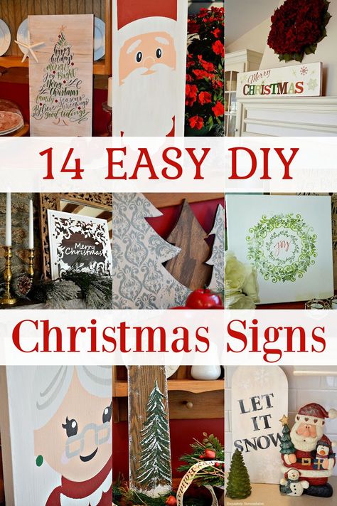 14 easy DIY Christmas Sign Ideas Diy Xmas Signs, Diy Christmas Signs Wood Simple, Large Christmas Signs Diy, Christmas Signs To Make, Homemade Christmas Signs Wood, Christmas Plaques Ideas, Noel Signs Christmas Diy, Diy Painted Christmas Signs, Diy Christmas Porch Signs