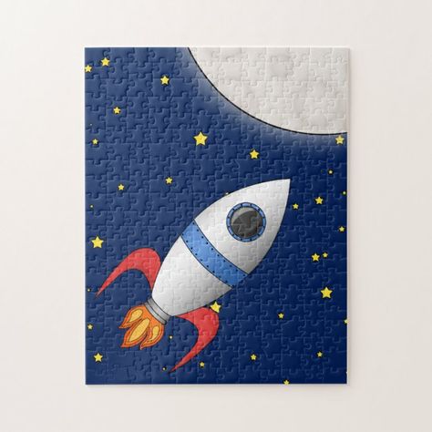 Rocket Drawing, Space Puzzle, Spaceship Drawing, Cartoon Spaceship, Cartoon Space, Canvas Drawing, Moon Painting, Space Rocket, Rocket Ship