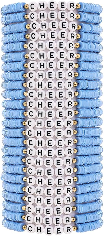 Amazon.com: Cooluckday 24Pcs Cheerleader Gifts Bulk Stackable Cheer Bracelets Y2k Heishi Surfer Friendship Bracelets for Team (Black): Clothing, Shoes & Jewelry Cheer Bracelets, 4th Of July Bracelets, Bracelets Y2k, Cheerleader Gifts, Team Cheer, Team Bracelets, Cheer Stuff, Cheer Gifts, Cheer Team