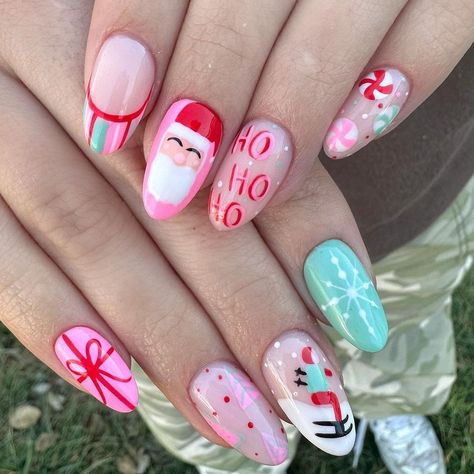 "In a gentle way, you can shake the world." . @nailed_by_zuri Happy 2023! Celebrate and be safe 🥂 . #nyemani #nyenails #2023… | Instagram Disney Birthday Nails Art Designs, Pastel Holiday Nails, Fun Nails Winter, Festive Christmas Nail Designs, Candyland Christmas Nails, Christmas Nail Art 2024, Christmas Nails Unique, Neon Christmas Nails, Cool Nail Art Designs Unique