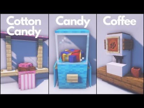 Minecraft Cat Play Area, Minecraft Builds Creative, Minecraft Drink Machine, Minecraft Cash Register Ideas, Coffee Machine Minecraft, Carnival Minecraft Ideas, Candy House Minecraft, Minecraft Game Room Ideas, Minecraft Candy Build