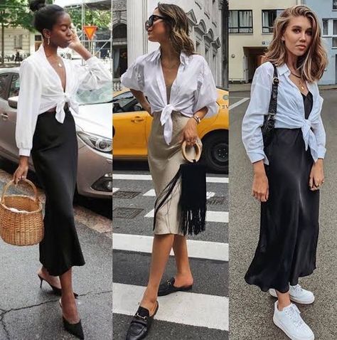 Long Skirt With Sneakers, Flowy Skirts, White Shirt Outfits, Shirt Refashion, Beauty Inspo, White Shirts, Outfits Casuales, Skirt Outfits, Classy Outfits