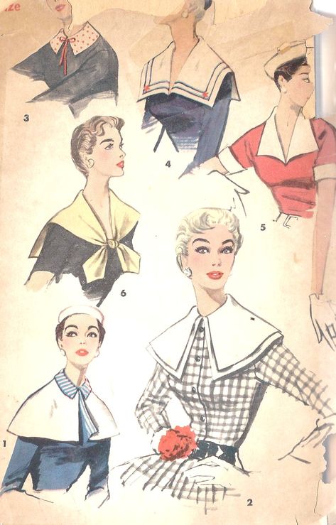 Puritan Collar, Vintage Style 70s, Vintage Clothes Patterns, Double Collar, 20th Century Fashion, Embroidered Collars, Sailor Collar, Fabric Accessories, Simplicity Patterns