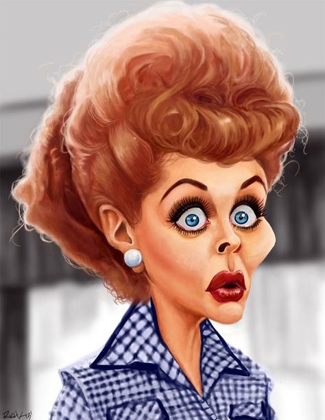 Lucile Ball, Caricature Sketch, Funny Caricatures, Caricature Artist, Celebrity Caricatures, Caricature Drawing, Lucille Ball, Funny Christmas Cards, Cartoon Faces