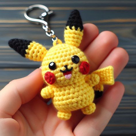 Amigurumi Keychain Ideas, Free Crochet Pikachu Pattern, Crochet Pokemon Pattern Free Easy, Crochet Keychains Easy, Crochet Pikachu Pattern Free, Free Crochet Keychain Patterns, Amigurumi Keychain Free Pattern, Crochet Cute Keychain, Cute Crochet Keychains