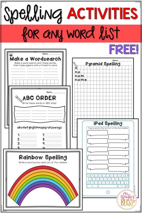 Free spelling activities perfect for any spelling or sight word word work center! #spellingwordactivities #sightwordactivities #daily5 Ideas For Practicing Spelling Words, Fun Spelling Activities First Grade, Sight Word Practice Worksheets, Spelling Centers For 3rd Grade, Fun Things To Do With First Graders, Blank Spelling Worksheets Free Printable, Third Grade Spelling Activities, Editable Spelling Worksheets, Word Study Activities 2nd