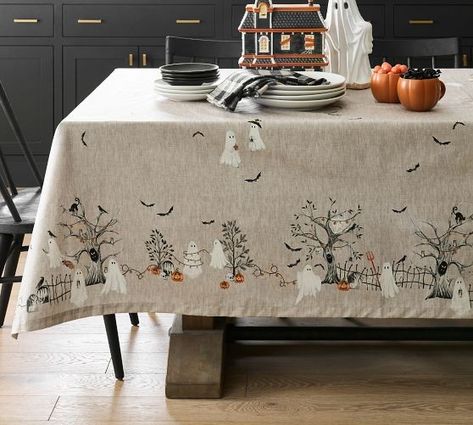 Pottery Barn Halloween, Oilcloth Tablecloth, Halloween Tablecloth, Holiday Decor Halloween, Scary Halloween Party, Halloween 2023, Halloween Table, Halloween Home Decor, Pottery Barn Teen