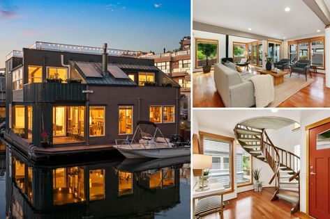 A charming houseboat in Seattle can be yours for $2.48M || A floating home in Mallard Cove, one that’s across the lake from the house in “Sleepless in Seattle,” is looking for a new generation of owners. https://nypost.com/2022/07/29/a-charming-houseboat-in-seattle-can-be-yours-for-2-48m/ Alki Beach Seattle, Sleepless In Seattle, Lake Union, Boat Slip, Rooftop Deck, Marble Surface, Floating House, Houseboat, Water Views