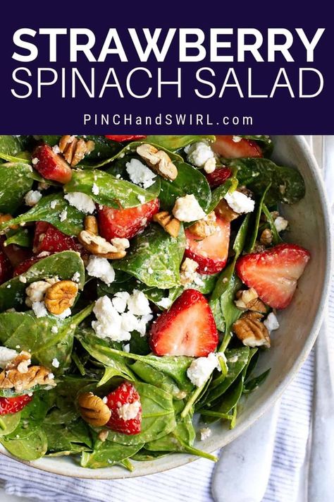 Homemade Balsamic Dressing, Candied Pecans For Salad, Strawberry Salad Recipe, Strawberry Spinach Salad, Kentucky Fried Chicken, Spinach Salad Recipes, Resep Salad, Strawberry Spinach, Spinach Strawberry Salad