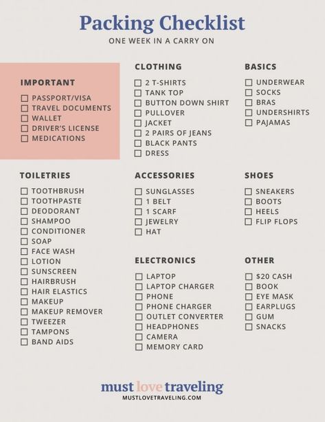 Trip Essentials Packing Lists, Travel Packing Checklist, Packing Essentials List, Travel Bag Essentials, Carry On Packing, Road Trip Packing, Packing List For Vacation, Holiday Packing, Packing Checklist