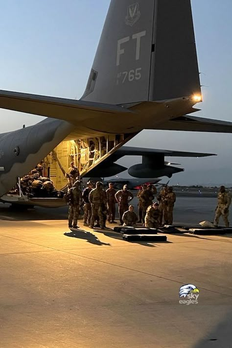 U.S. Air Force Airmen from Moody Air Force Base, Georgia, prepare to board an HC-130J Combat King II before leaving Hamid Karzai International Airport in Kabul, Afghanistan. The 23rd Wing deployed a Personnel Recovery Task Force, including units from Moody AFB; Nellis AFB, Nevada; Davis-Monthan AFB, Arizona; to provide combat search and rescue during the U.S. non-combatant evacuation operation in Afghanistan. (U.S. Air Force courtesy photo) Task Force Aesthetic, Air Force Rotc Aesthetic, Us Air Force Academy, Royal Air Force Aesthetic, Air Force Pilot Aesthetic, Air Force Aesthetic, Combat Aesthetic, Hamid Karzai, Air Force Basic Training