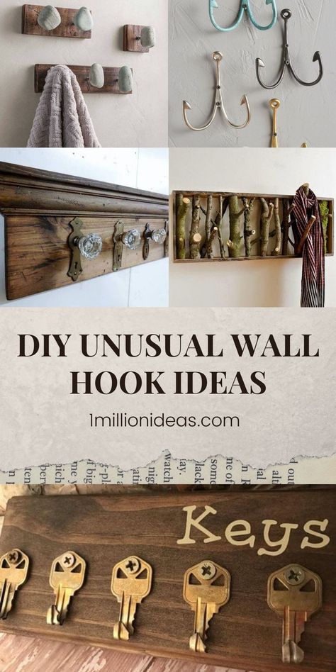 They are inexpensive, even free. Like common hooks, they are fully functional as well so you can use them to hang other decorative items, bags, towels, coats, or just about anything you need. You can use them for any room you want, for kids’ rooms, kitchens, bathrooms, and anywhere else in the home that you need them. Farmhouse Hooks On Wall, Kitchen Wall Hooks Ideas, Diy Hooks For Hanging Coats, Hook Decorating Ideas, Fun Coat Hooks, Diy Wall Mounted Coat Rack, Closet Hooks Ideas, S Hooks Ideas, Bathroom Robe Hook Ideas