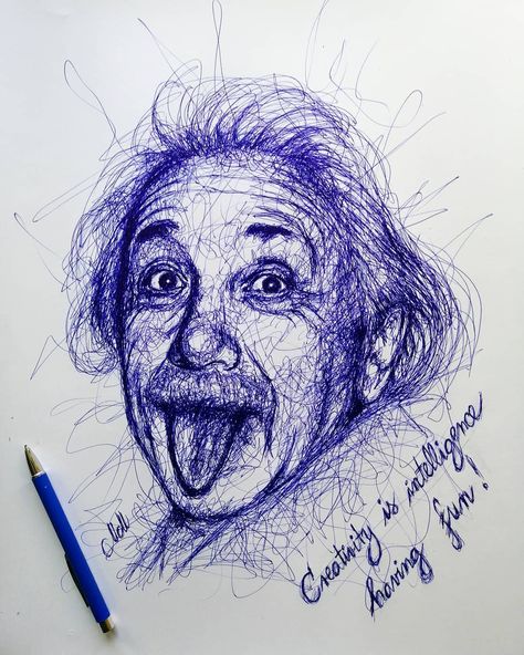 Pen Portraits, Funky Artwork, Blue Line Art, Stylo Art, Line Portrait, Ballpoint Pen Art, Pen Art Work, Art Funky, Blue Drawings