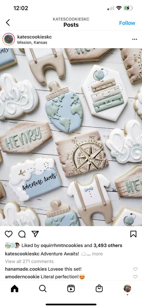 Adventure Baby Shower Theme, Airplane Cookies, Train Cookies, Christening Cookies, Cookie Techniques, Baby Boy Cookies, Adventure Awaits Baby Shower, Travel Baby Shower Theme, Wood Cookies