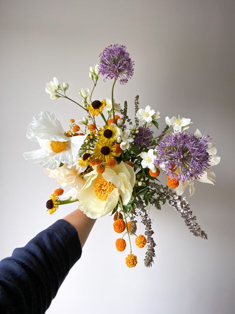 70s Wedding Bouquet, October Flowers Wedding, Tomato Bouquet, Whimsical Bouquet Bridal, September Flower Bouquet, Funky Bouquet, Wild Flower Bouquet Wedding, Fall Wildflower Wedding, Small Bridal Bouquets