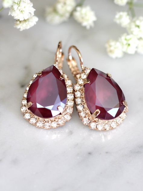 Ruby Earrings, Marsala Earrings, Bridal Ruby Earrings, Swarovski Ruby Earrings, Ruby Swarovski Drop Earrings, Bridesmaids Earrings.  Get a sparkly look with Our Signature Swarovski Crystal drop earrings, faceted for extra shine in a delicious variety of colors finishes and styles  Petite Delights is an Official SWAROVSKI® Branding Partner Our brand is legally licensed & authorized By Swarovski Company for high quality manufacturing.  Details : ♥ U.S packages shipped via USPS® insured+USPS... Maroon Crystal, Maroon Earrings, Swarovski Drop Earrings, Dark Red Earrings, Garnet Drop Earrings, Swarovski Crystal Drop Earrings, Bridesmaids Earrings, Garnet Crystal, Ruby Earrings