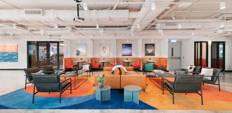 Modern Office Space Design, Vibrant Office, Kitchen Examples, Coworking Office Space, Office Design Inspiration, Modern Office Space, Coworking Office, Office Fit Out, Office Space Design