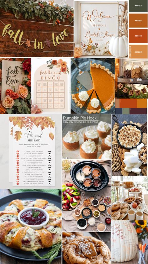 Engagement Party Themes Fall, Fall Into Love Bridal Shower Theme, Fall Bachelorette Party Themes, Fall Themed Engagement Party, Fall In Love Bridal Shower Ideas, Winter Bridal Shower Themes, Fall Engagement Party, Bridal Shower Pictures, Fall Engagement Parties