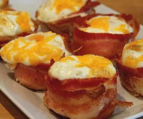 This sort of redefines the term ‘bacon and eggs for breakfast’. Each egg muffin is wrapped with one piece of bacon, and baked in muffin tins. This makes a perfect... Cooking Cheap, Bacon Egg Muffins, Bacon Muffins, Eggs In Muffin Tin, Eggs For Breakfast, Egg Muffins Breakfast, Egg Muffin, Bacon And Eggs, Muffin Tin Recipes