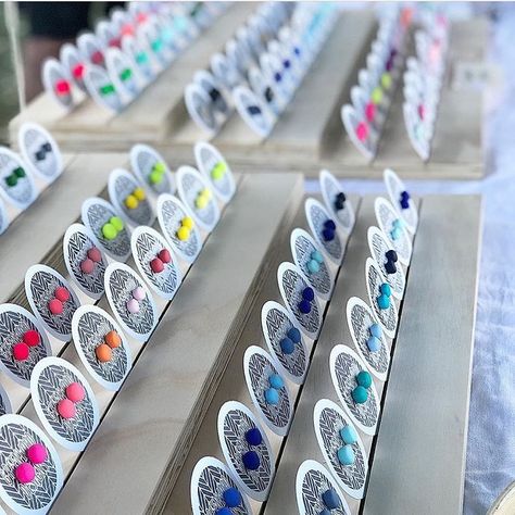 what a line up! had to share this image of our earring trays posted by @greenwooddesigns loving the colours of your designs guys!!… Stud Earring Display Craft Show, Earing Sales Display, Earring Stands For Markets, Earring Card Market Display, Earrings Stand Handmade, Earring Card Display Stands, Display Craft Show, Stud Earring Display, Wedding Jewelry Photography