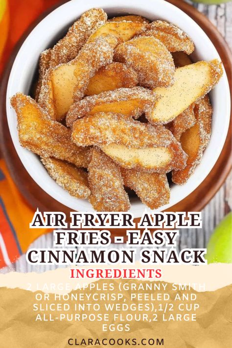 Air Fryer Apple Fries - Easy Cinnamon Snack Cinnamon Apples In The Air Fryer, Airfryer Apple Fries, Apple Slices In Air Fryer, Easy Dessert Air Fryer Recipes, Deep Fried Apples, Air Fryer Quick Snacks, Desserts In The Air Fryer, Air Fryer Apples And Cinnamon, Air Fried Apple Slices