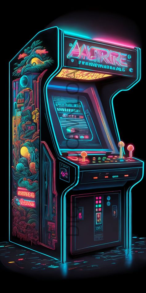 Arcade Arcade Machine Aesthetic, Polybius Arcade, Arcade Wallpaper, Arcade Artwork, Arcade Design, Video Game Arcade, Iphone Wallpaper Modern, Arcade Aesthetic, Arcade Art